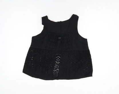 Back view of Miss Selfridge women’s black geometric cotton basic t-shirt, size UK 12, round neck