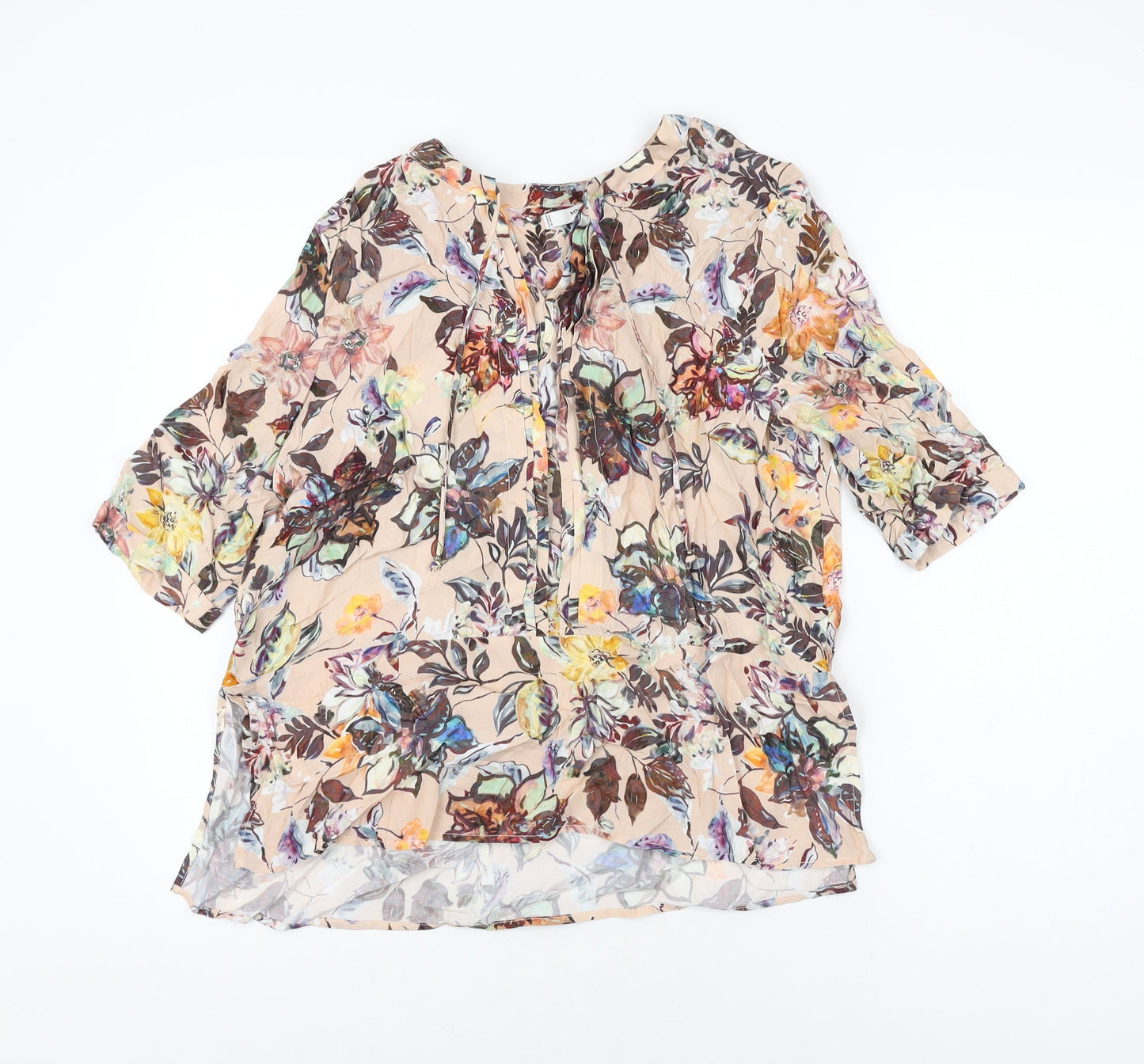 Mango Womens Pink Floral Polyester Basic Blouse Size S V-Neck