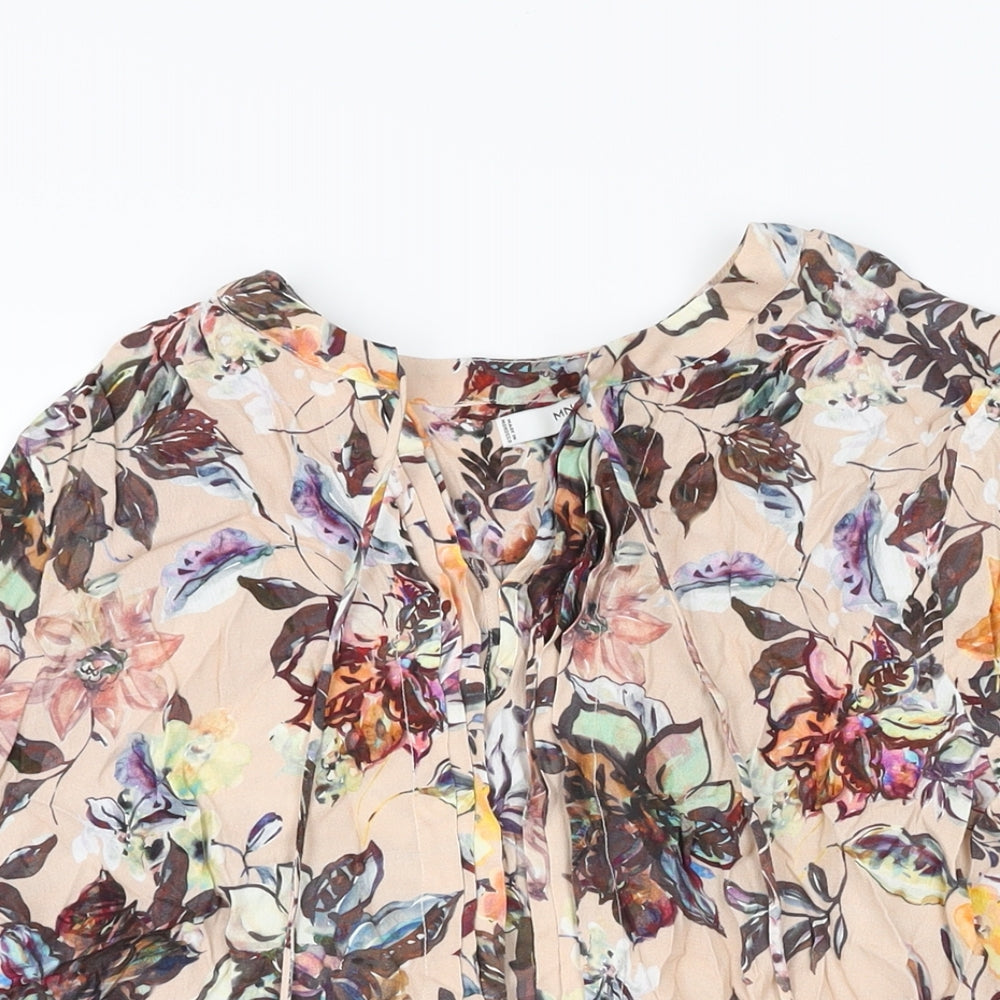 Mango Womens Pink Floral Polyester Basic Blouse Size S V-Neck