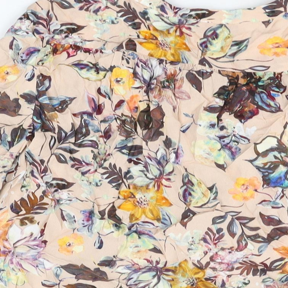 Mango Womens Pink Floral Polyester Basic Blouse Size S V-Neck