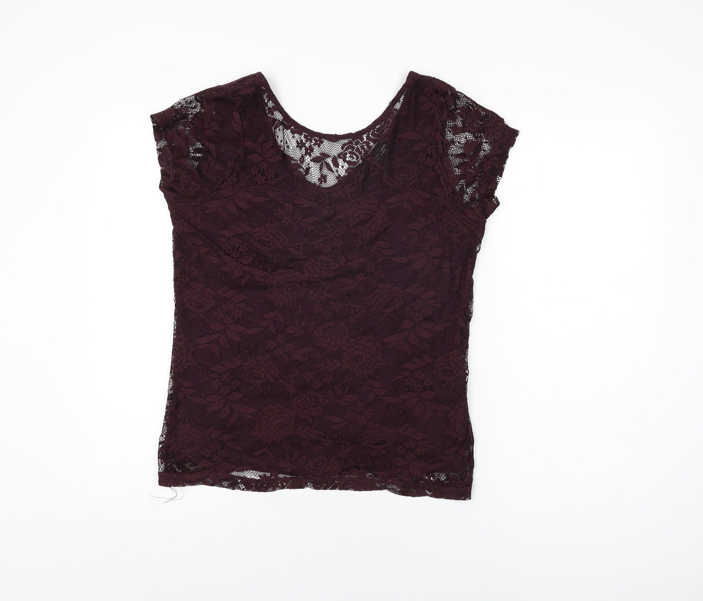 Dorothy Perkins Womens Purple Floral Polyester Basic T-Shirt Size 14 Round Neck