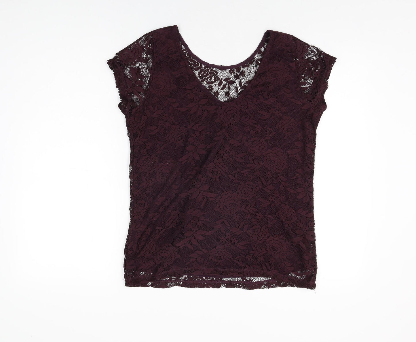 Dorothy Perkins Womens Purple Floral Polyester Basic T-Shirt Size 14 Round Neck