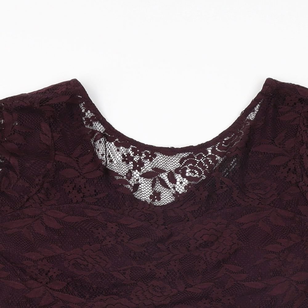 Dorothy Perkins Womens Purple Floral Polyester Basic T-Shirt Size 14 Round Neck