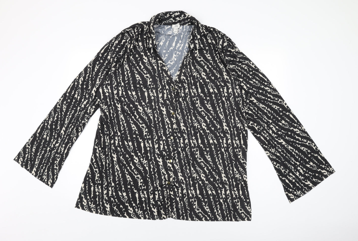 River Island Womens Black Geometric Polyester Basic Button-Up Size 14 Collared