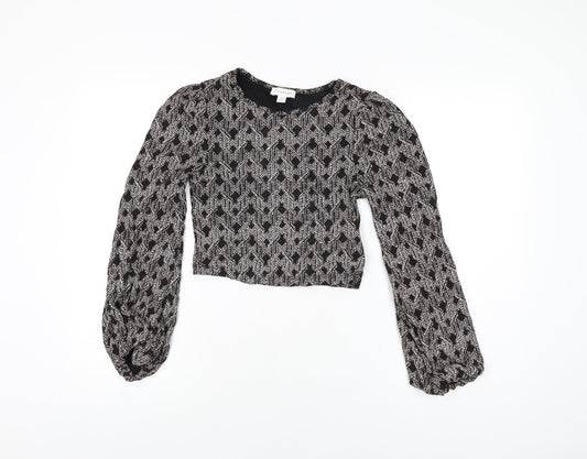 Topshop Womens Black Geometric Nylon Cropped T-Shirt Size 8 Round Neck