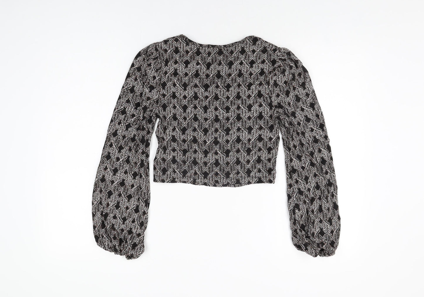 Topshop Womens Black Geometric Nylon Cropped T-Shirt Size 8 Round Neck