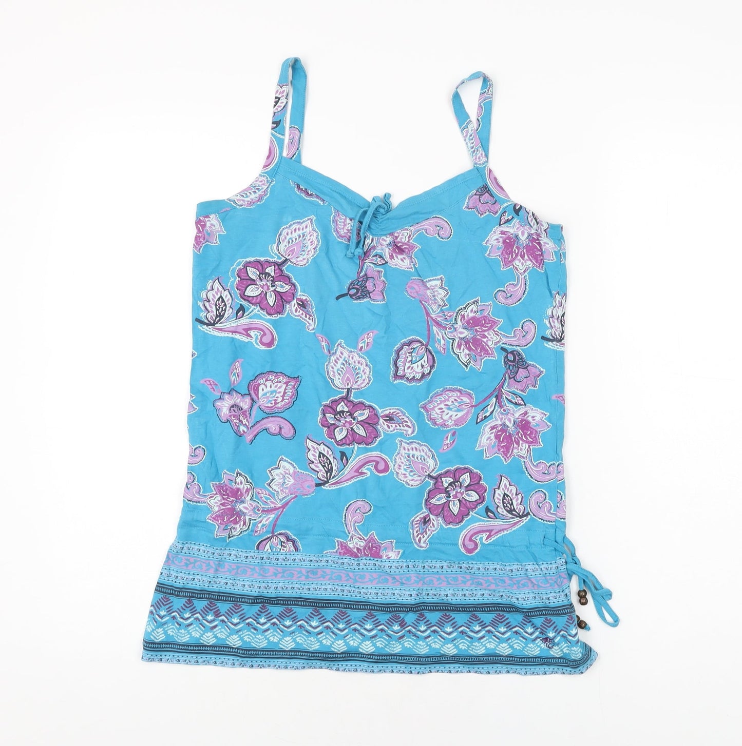 Espirit Womens Blue Floral Cotton Basic T-Shirt Size M V-Neck