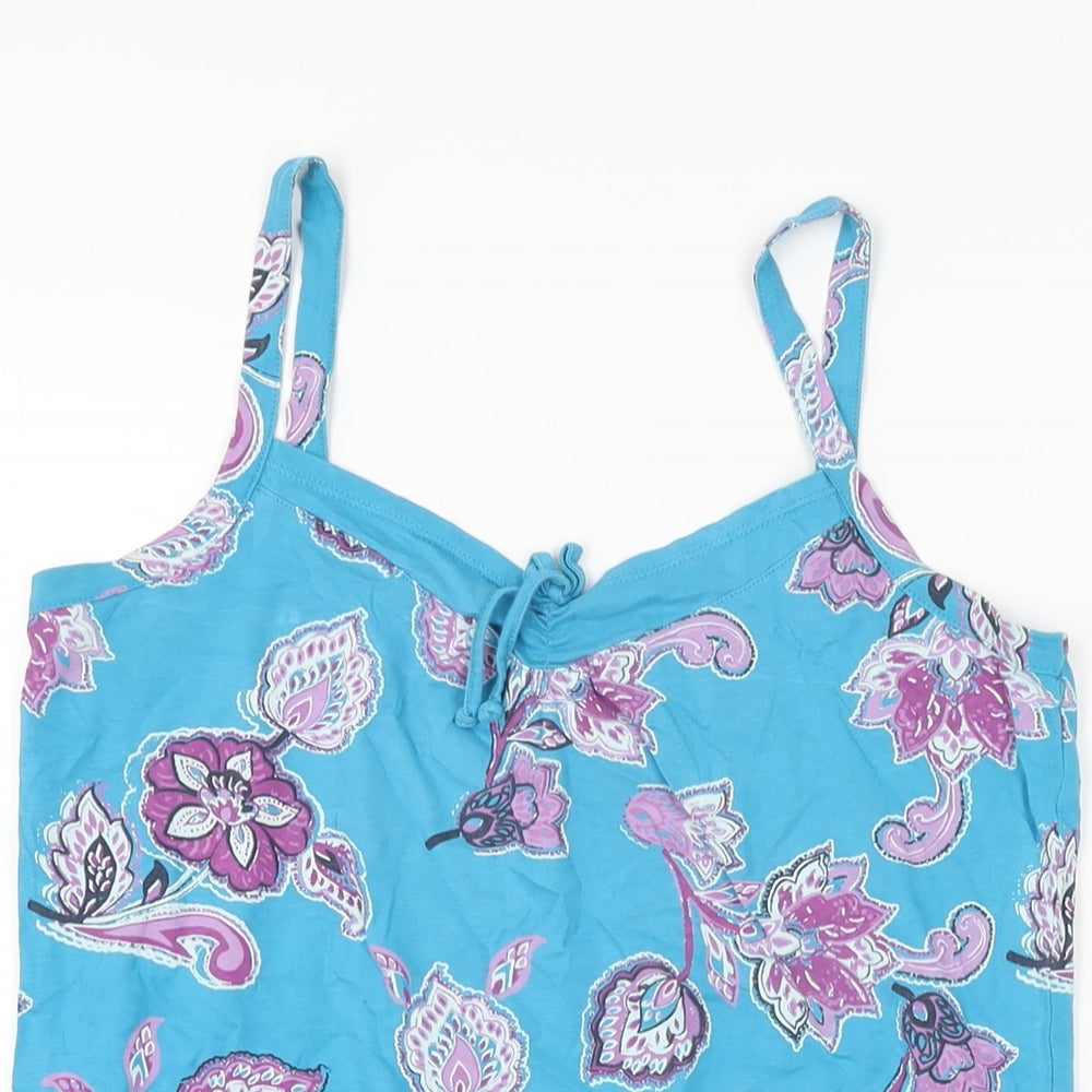 Espirit Womens Blue Floral Cotton Basic T-Shirt Size M V-Neck