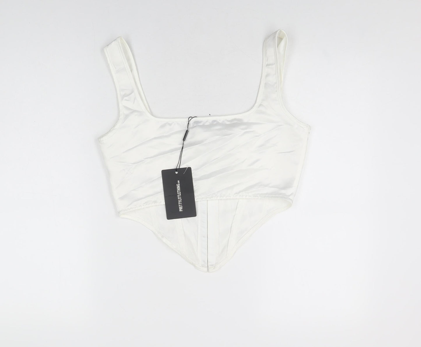 PRETTYLITTLETHING Womens White Polyester Cropped T-Shirt Size 12 Square Neck