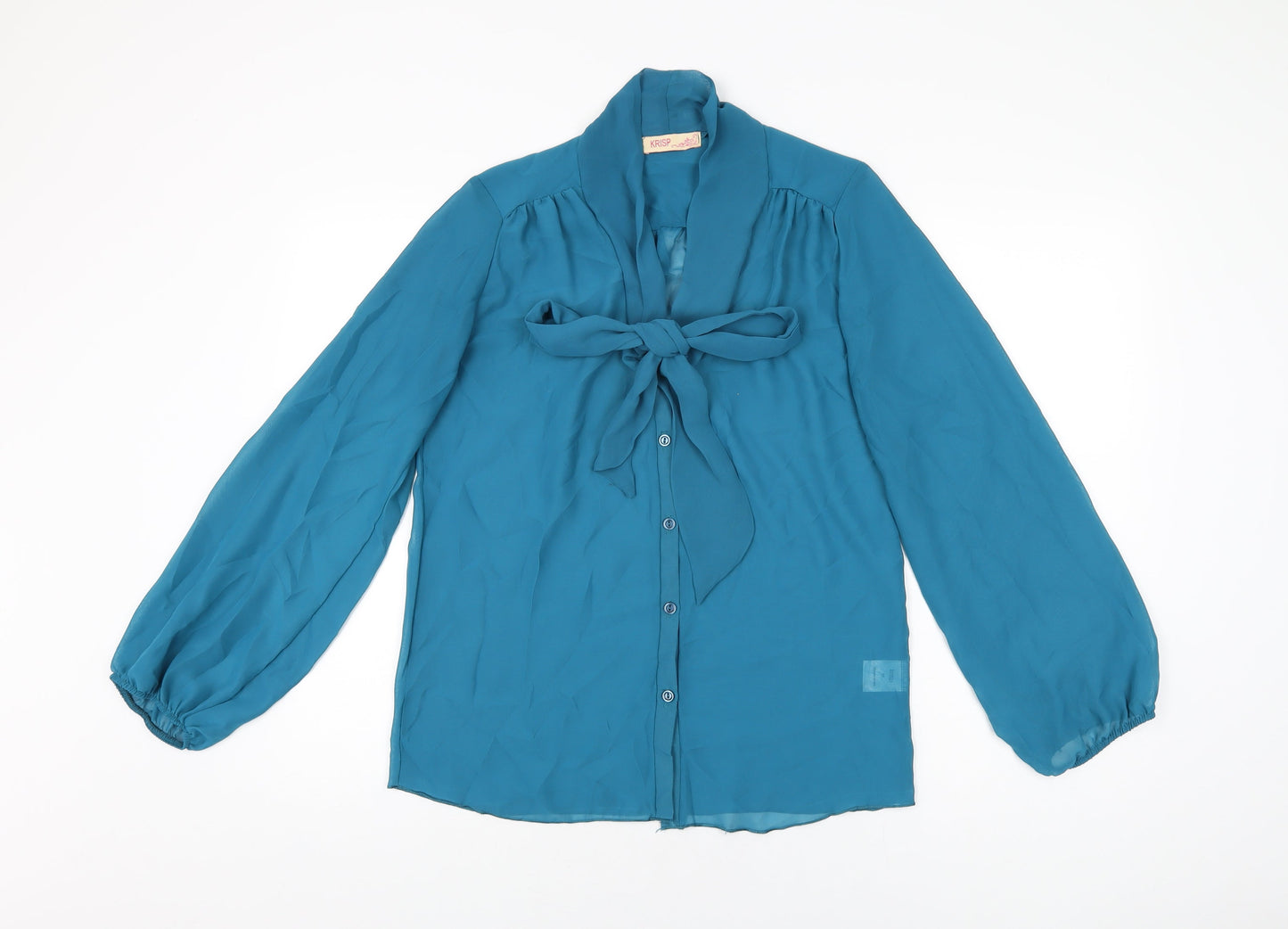 Krisp Womens Blue Polyester Basic Button-Up Size 12 Round Neck