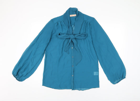 Krisp Womens Blue Polyester Basic Button-Up Size 12 Round Neck