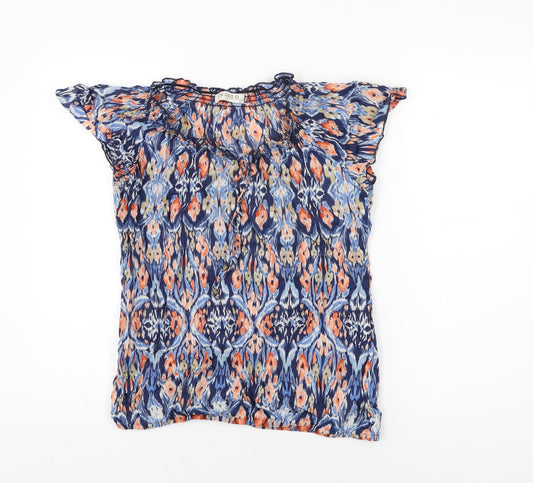Marks and Spencer Womens Blue Geometric Cotton Basic T-Shirt Size 10 Off the Shoulder