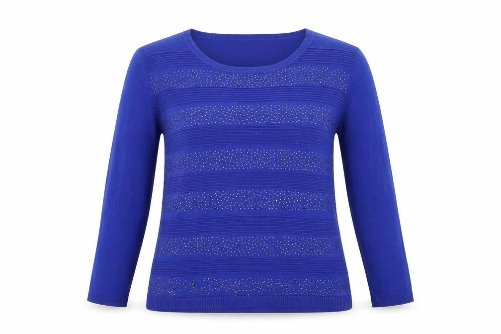 Paramour Womens Blue Geometric Viscose Basic T-Shirt Size L Round Neck