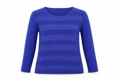 Paramour Womens Blue Geometric Viscose Basic T-Shirt Size L Round Neck