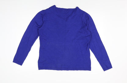 Paramour Womens Blue Geometric Viscose Basic T-Shirt Size L Round Neck