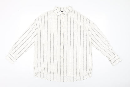 Marks & Spencer Womens White Striped Lyocell Basic Button-Up Size 6 Collared