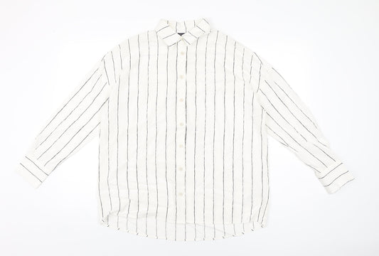 Marks and Spencer Womens White Striped Lyocell Basic Button-Up Size 6 Collared