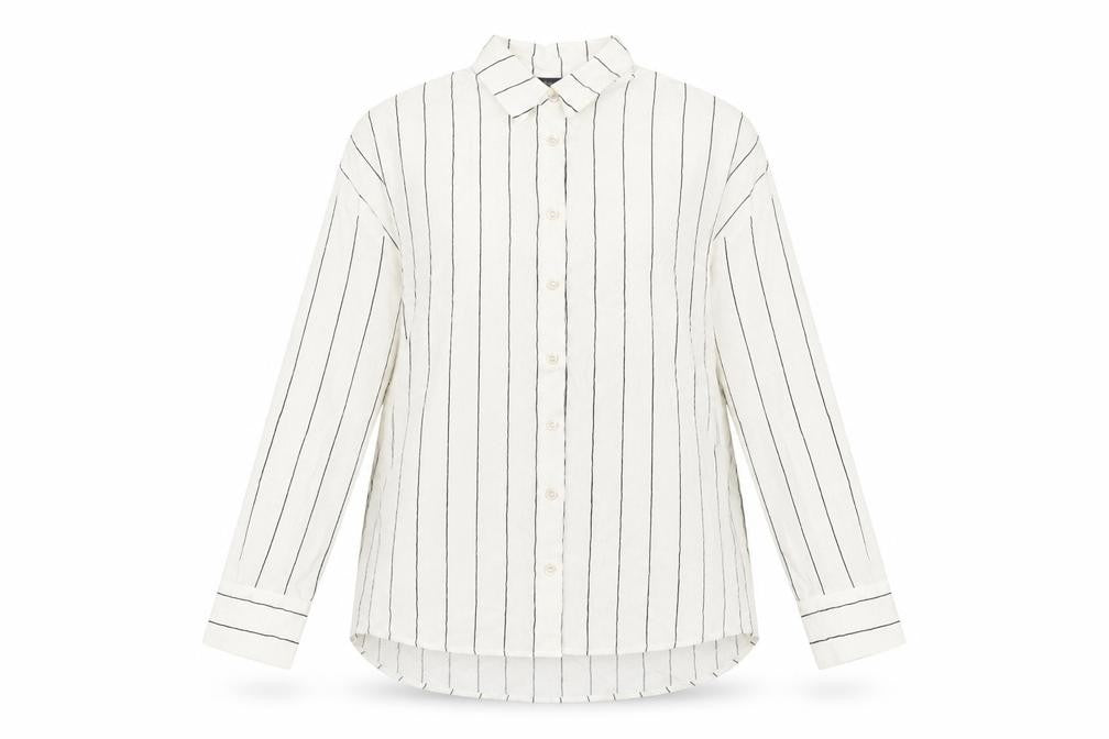 Marks & Spencer Womens White Striped Lyocell Basic Button-Up Size 6 Collared