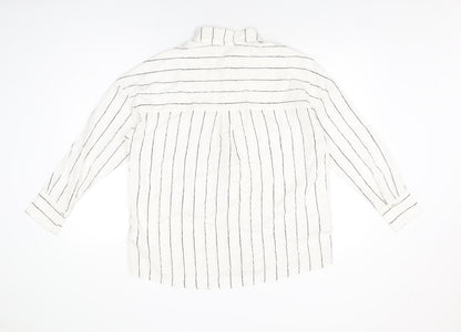 Marks & Spencer Womens White Striped Lyocell Basic Button-Up Size 6 Collared