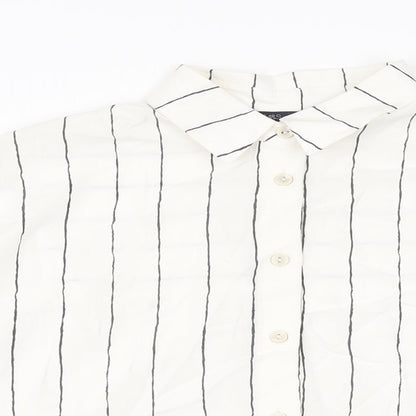 Marks & Spencer Womens White Striped Lyocell Basic Button-Up Size 6 Collared