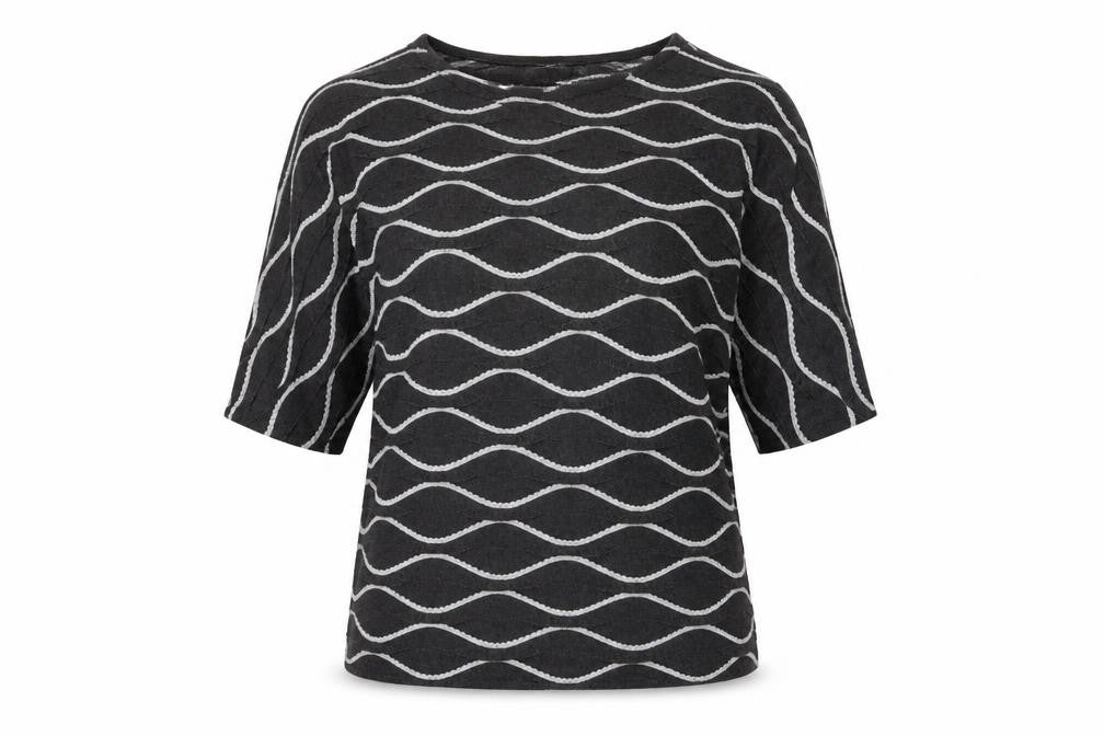 eci New York Womens Grey Geometric Polyester Basic T-Shirt Size L Round Neck