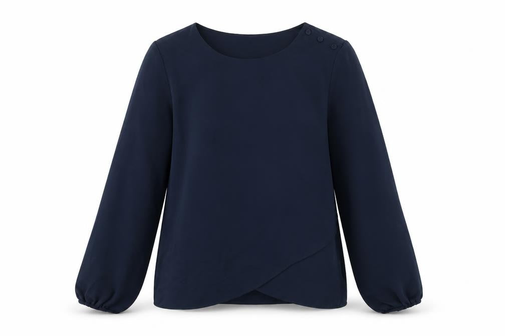 Mango Womens Blue Polyester Basic Blouse Size S Round Neck