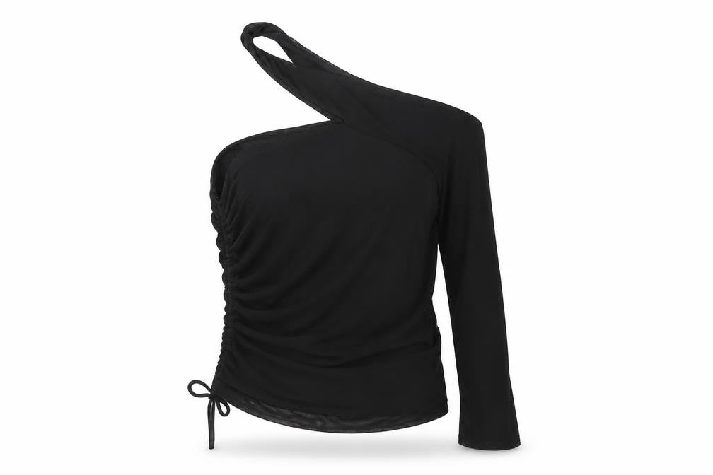 PRETTYLITTLETHING Womens Black Polyester Basic T-Shirt Size 8 One Shoulder