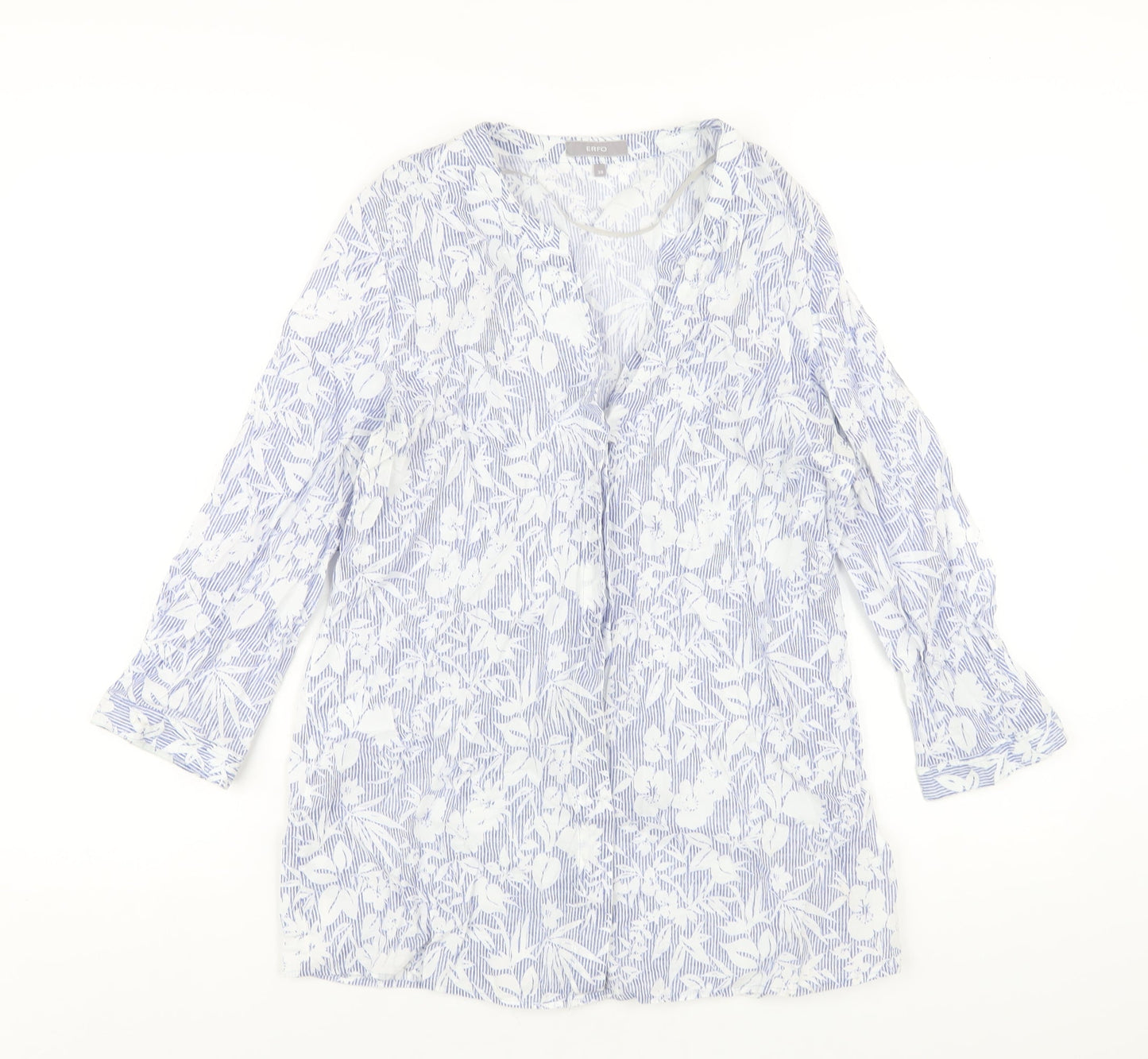 ERFO Womens Blue Geometric Cotton Basic Button-Up Size 10 V-Neck