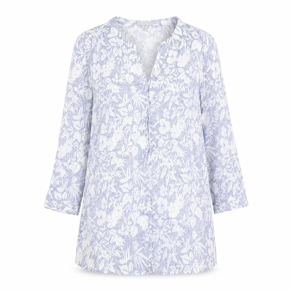 ERFO Womens Blue Geometric Cotton Basic Button-Up Size 10 V-Neck