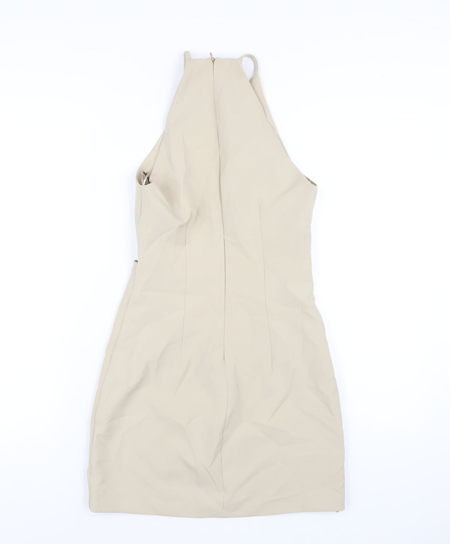 Zara Womens Beige Polyester Mini Size XS Round Neck Zip