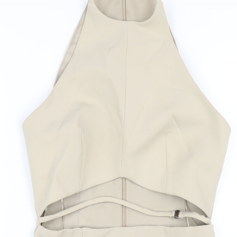 Zara Womens Beige Polyester Mini Size XS Round Neck Zip