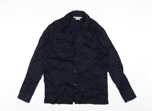 Zara Mens Blue Polyester Button-Up Size S Collared Button