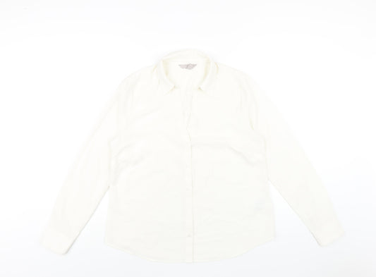 H&M Womens White Polyester Basic Button-Up Size 14 Collared