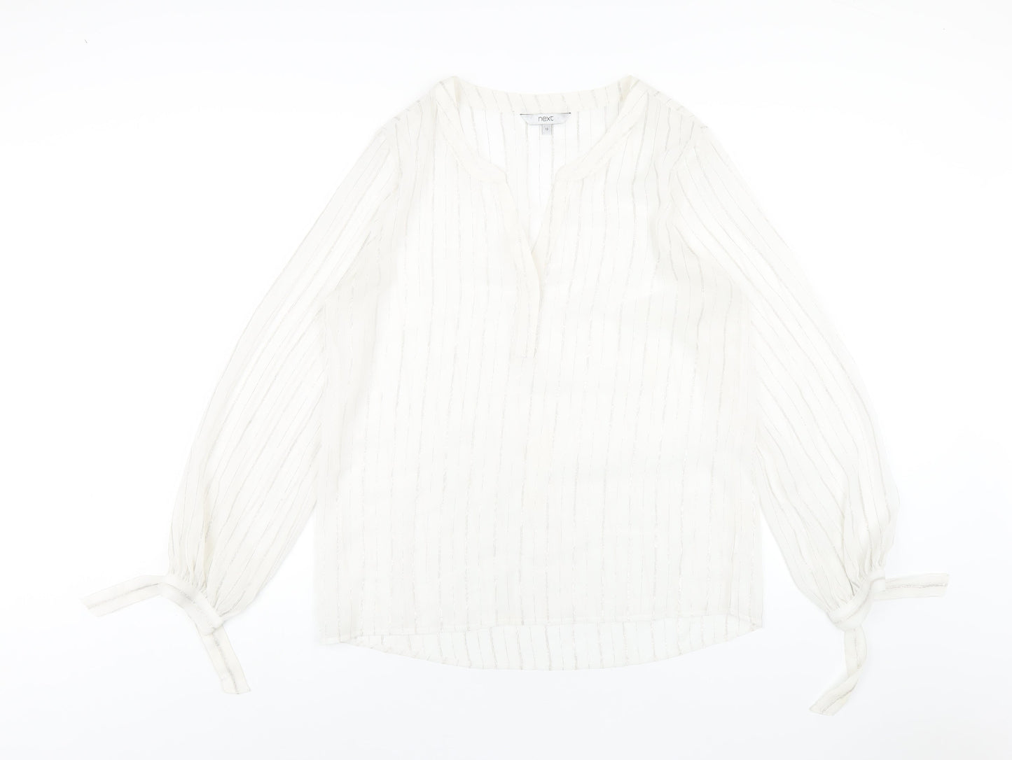 NEXT Womens White Striped Polyester Basic Blouse Size 12 V-Neck