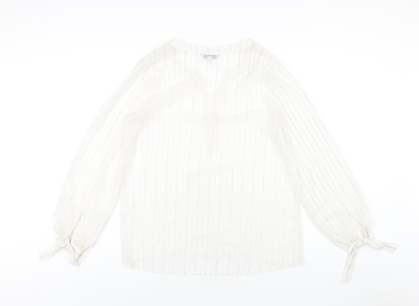 NEXT Womens White Striped Polyester Basic Blouse Size 12 V-Neck