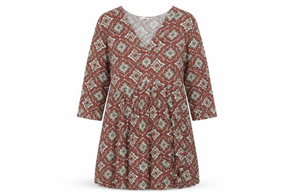 H&M Womens Orange Geometric Viscose A-Line Size 12 V-Neck Pullover