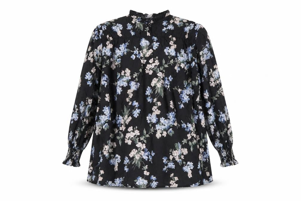 H&M Womens Black Floral Viscose Trapeze & Swing Size L Mock Neck Tie
