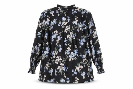 H&M Womens Black Floral Viscose Trapeze & Swing Size L Mock Neck Tie
