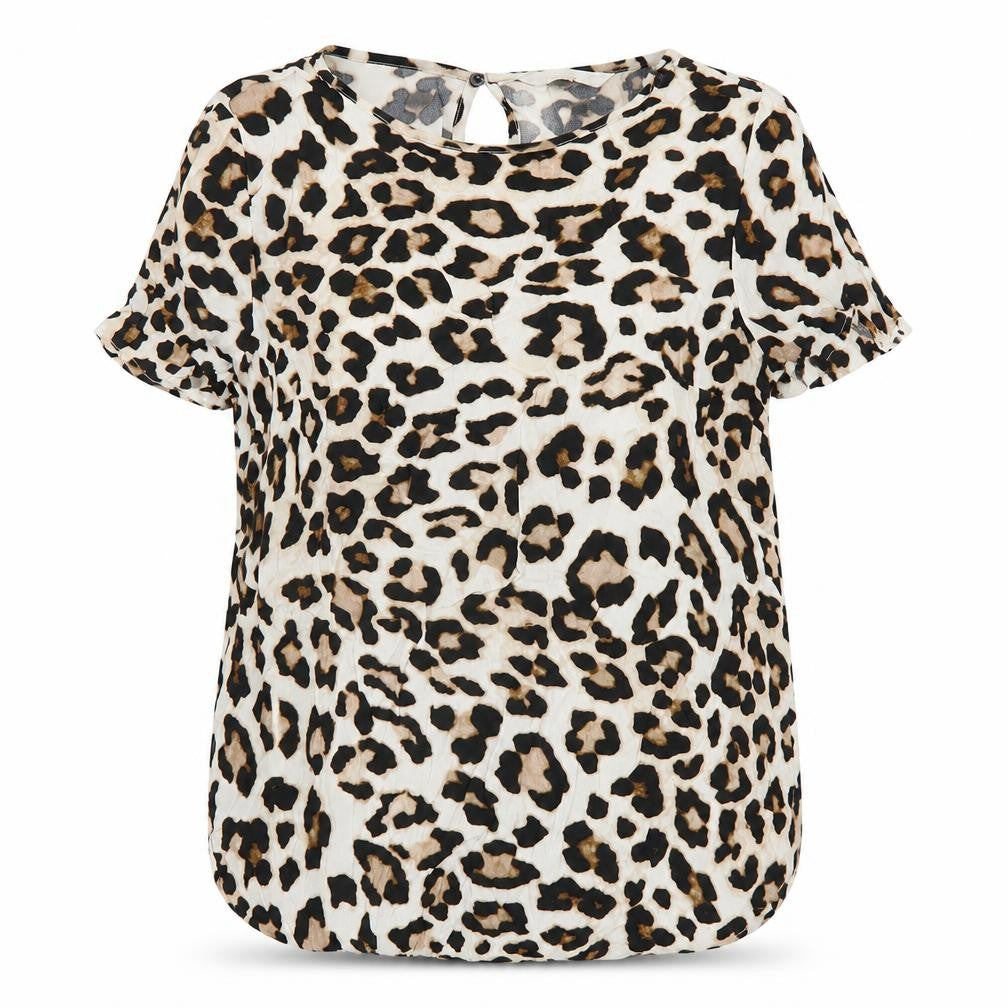 H&M Womens Brown Animal Print Viscose Basic T-Shirt Size 10 Round Neck - Leopard Print