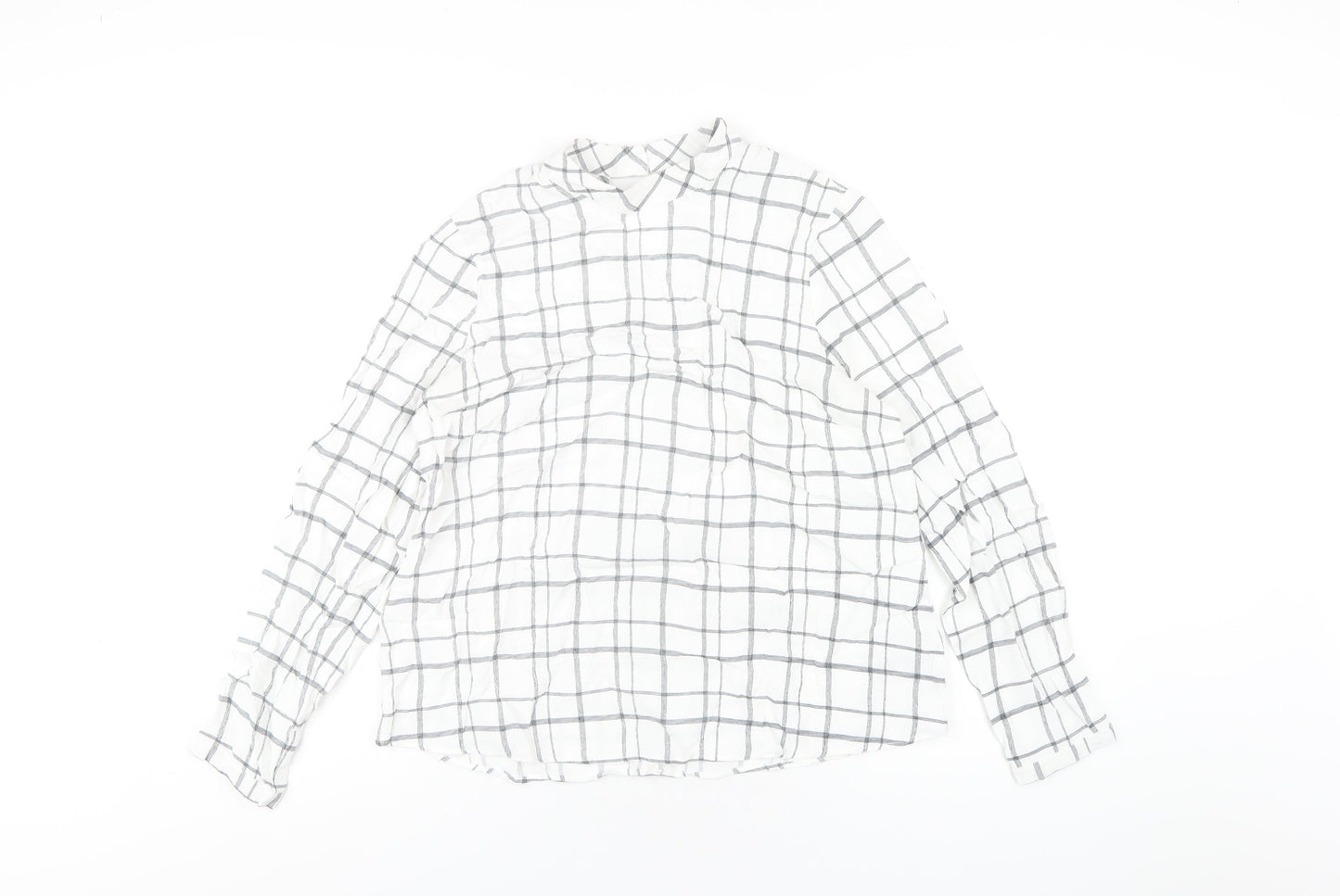 Marks and Spencer Womens White Check Viscose Basic T-Shirt Size 14 Round Neck