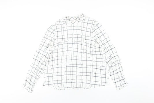 Marks and Spencer Womens White Check Viscose Basic T-Shirt Size 14 Round Neck