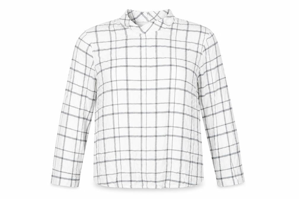 Marks & Spencer Womens White Check Viscose Basic T-Shirt Size 14 Round Neck