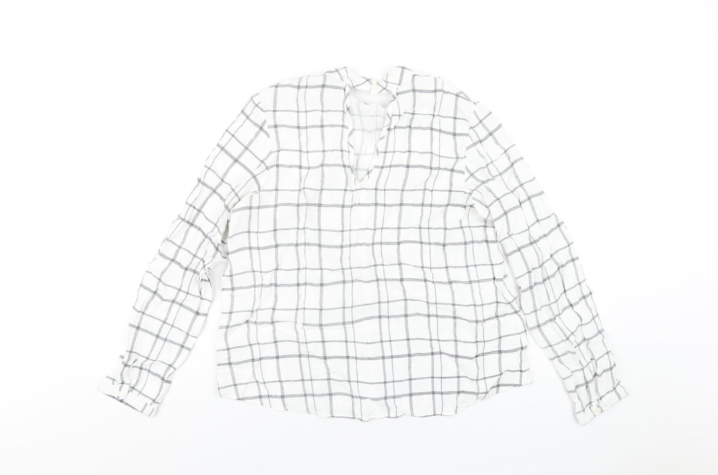 Marks and Spencer Womens White Check Viscose Basic T-Shirt Size 14 Round Neck