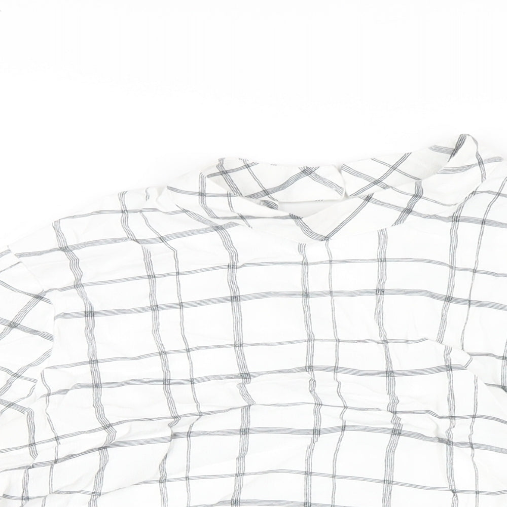 Marks and Spencer Womens White Check Viscose Basic T-Shirt Size 14 Round Neck