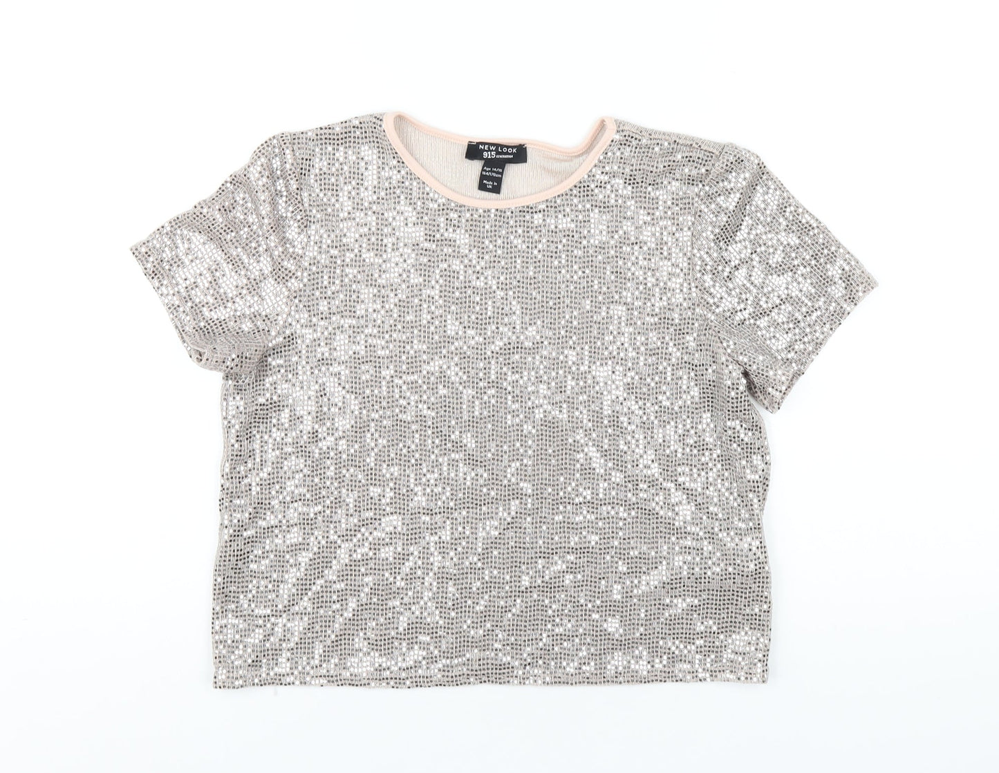 New Look Girls Pink Polyester Basic T-Shirt Size 14 Years Round Neck Pullover
