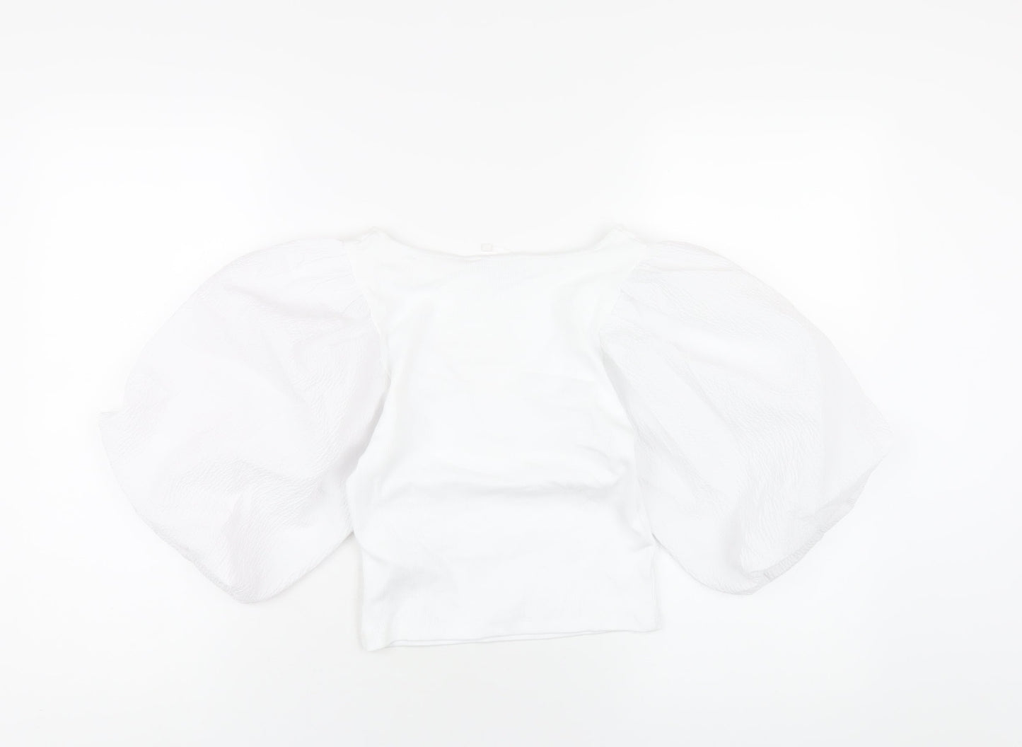 Zara Womens White Polyester Cropped T-Shirt Size M V-Neck