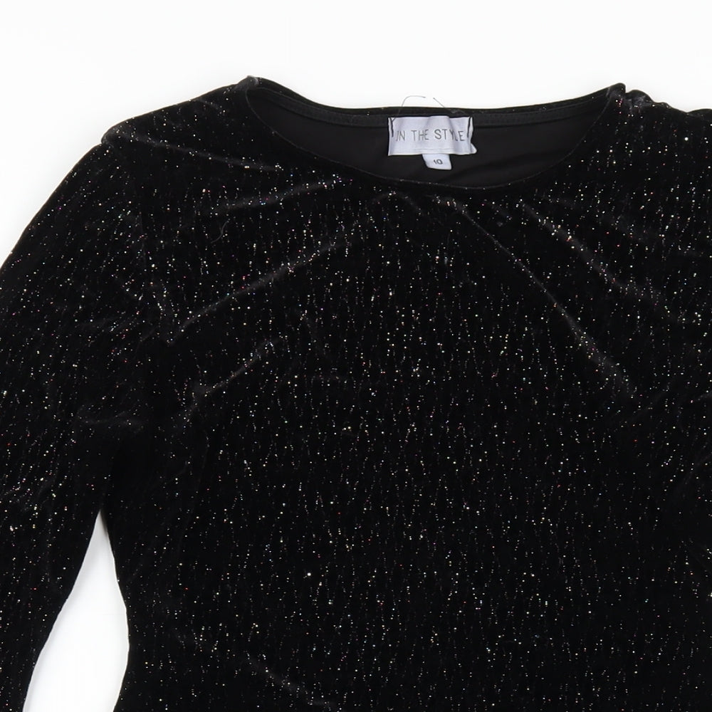 In the Style Womens Black Polyester Bodycon Size 10 Round Neck Pullover