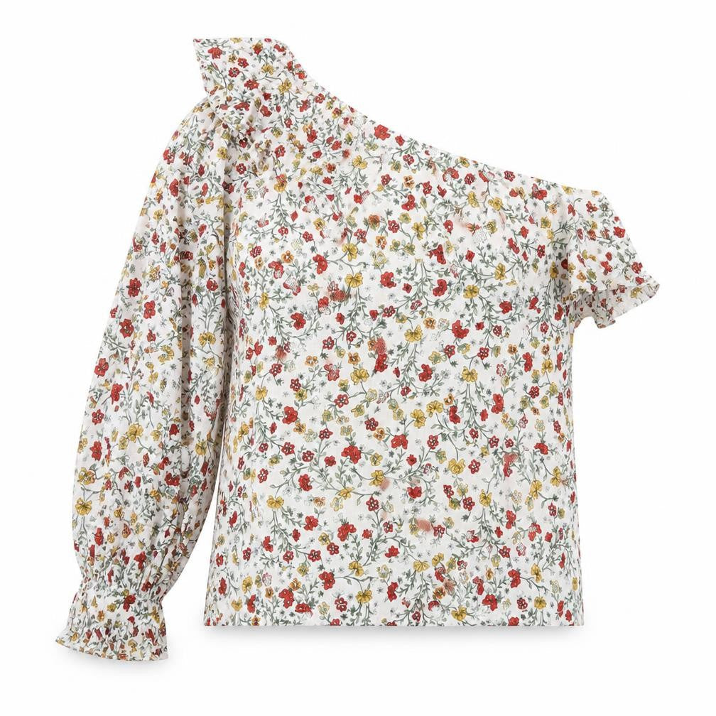 New Look Womens Multicoloured Floral Cotton Basic T-Shirt Size 6 One Shoulder