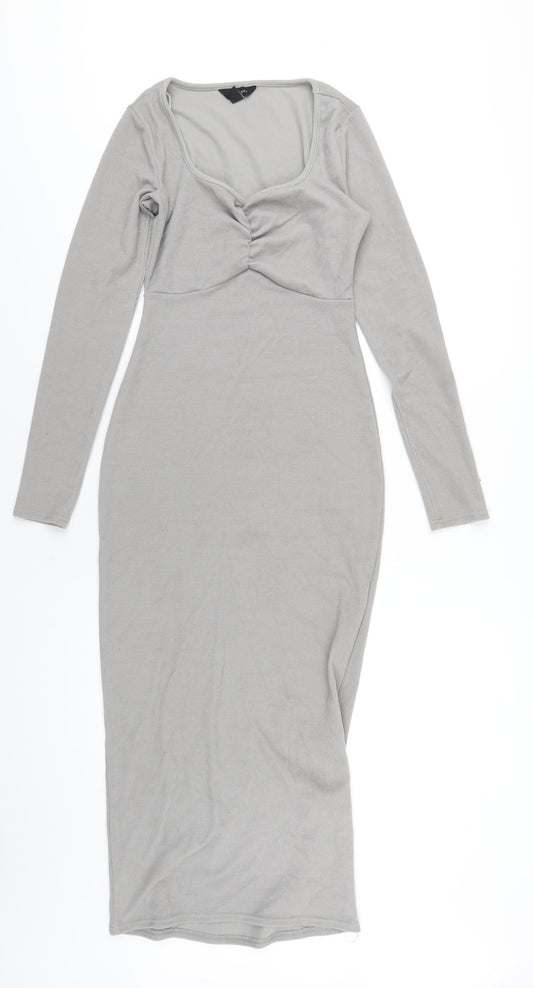 New Look Womens Grey Polyester Bodycon Size 10 Square Neck Pullover