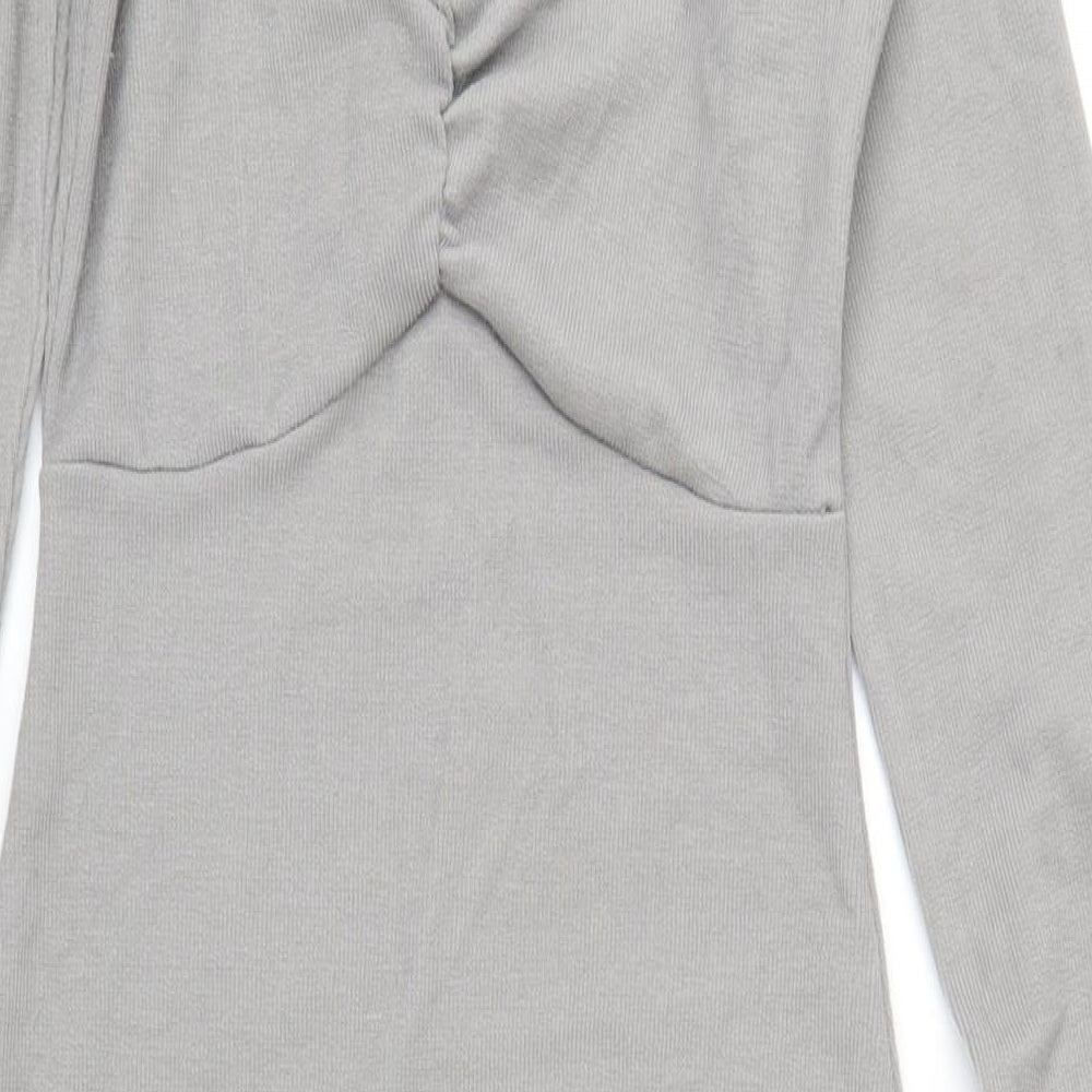 New Look Womens Grey Polyester Bodycon Size 10 Square Neck Pullover